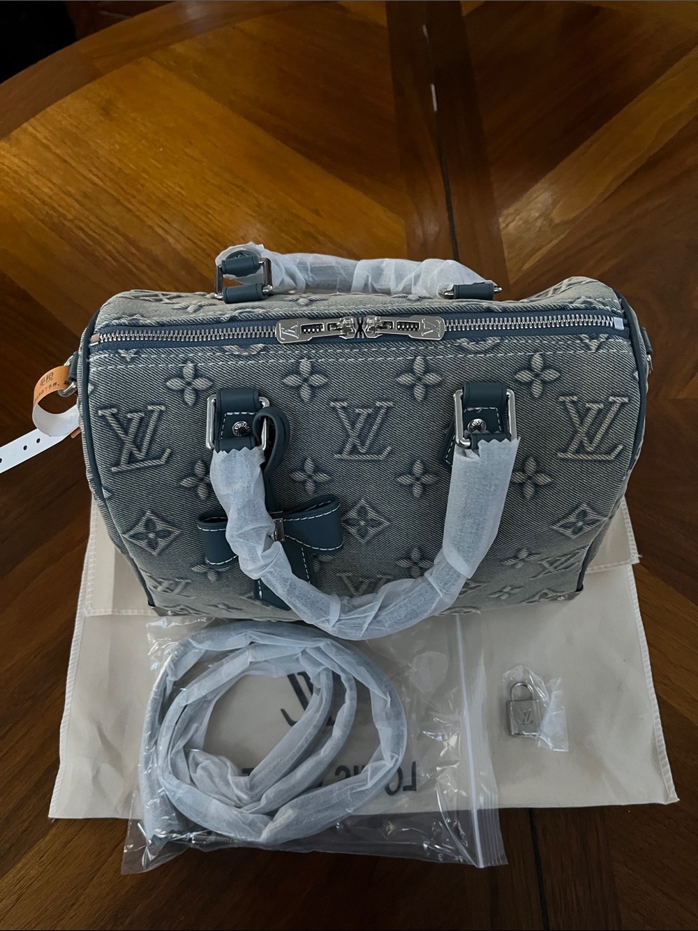 Bluish Gray Tone Embossed Denim 25 Speedy with Silver Hardware! - Picture 6 of 12
